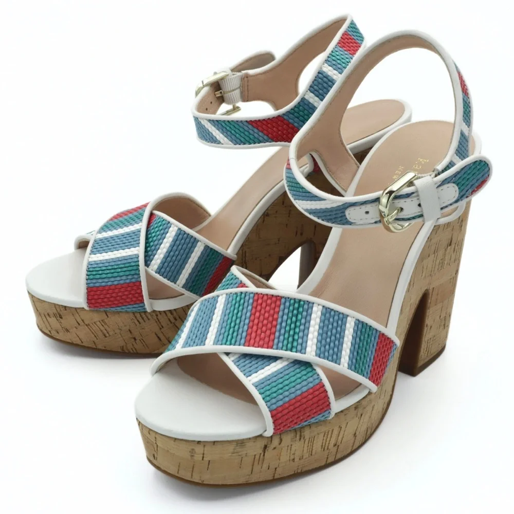Kate Spade New York Grace Raffia Platform‎ Wedge Sandals Striped Women’s 8B